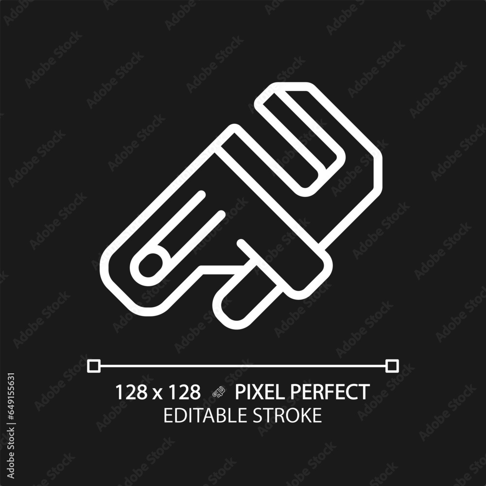 2D pixel perfect editable white adjustable wrench icon, isolated vector, thin line illustration representing plumbing. 2D pixel perfect editable white adjustable wrench icon, isolated vector, thin line illustration representing plumbing.