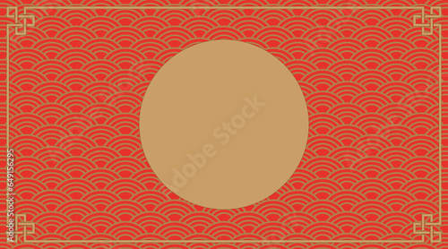 Lunar Chinese new year decoration banner,Vector Gold frame and Chinese Wave Pattern,Chinese traditional oriental ornament in Red Background