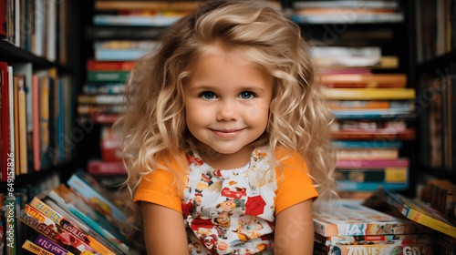 child surrounded by books