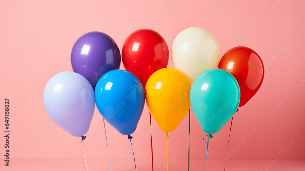 Vibrant and colorful balloons against a joyful pink background set the scene for a festive party, perfect for celebrating birthdays and special occasions. Vibrant and colorful balloons against a joyful pink background set the scene for a festive party, perfect for celebrating birthdays and special occasions.