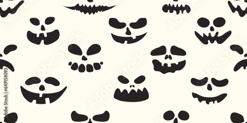 Halloween seamless pattern with pumpkin faces. Helloween repeating background with scary spooky characters. October holiday texture design. Flat vector illustration