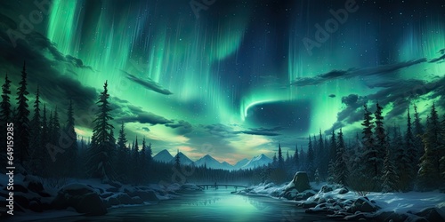 Northern lights, Aurora borealis in the dark night sky