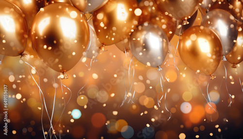 Beautiful Festive Background with Golden Balloons