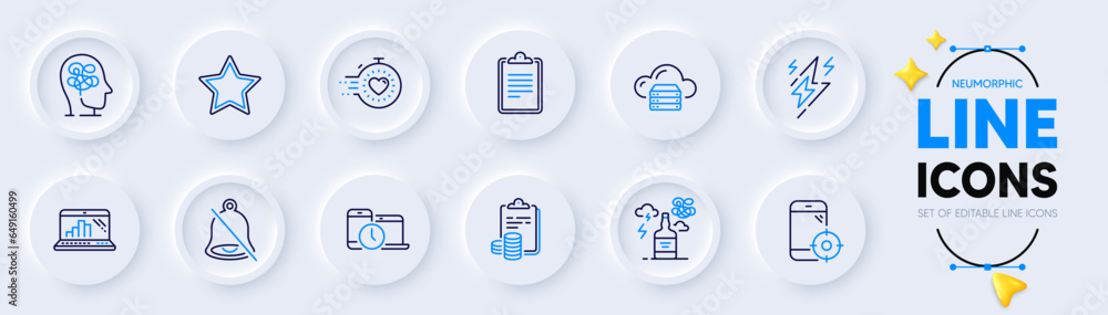 Mute, Clipboard and Alcohol addiction line icons for web app. Pack of Seo phone, Time management, Star pictogram icons. Graph laptop, Lightning bolt, Stress signs. Accounting. Vector Mute, Clipboard and Alcohol addiction line icons for web app. Pack of Seo phone, Time management, Star pictogram icons. Graph laptop, Lightning bolt, Stress signs. Accounting. Vector