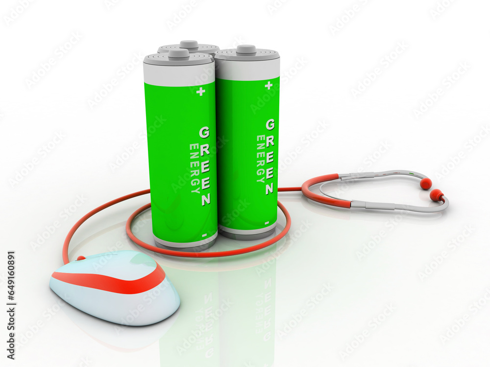 3d rendering green energy and power supply source concept, green energy battery with mouse connected stethoscope
3d rendering green energy and power supply source concept, green energy battery with mouse connected stethoscope