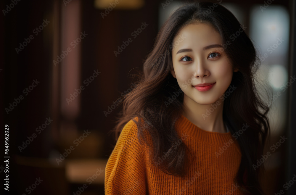 Happy Korean young woman relaxing at home Happy Korean young woman relaxing at home