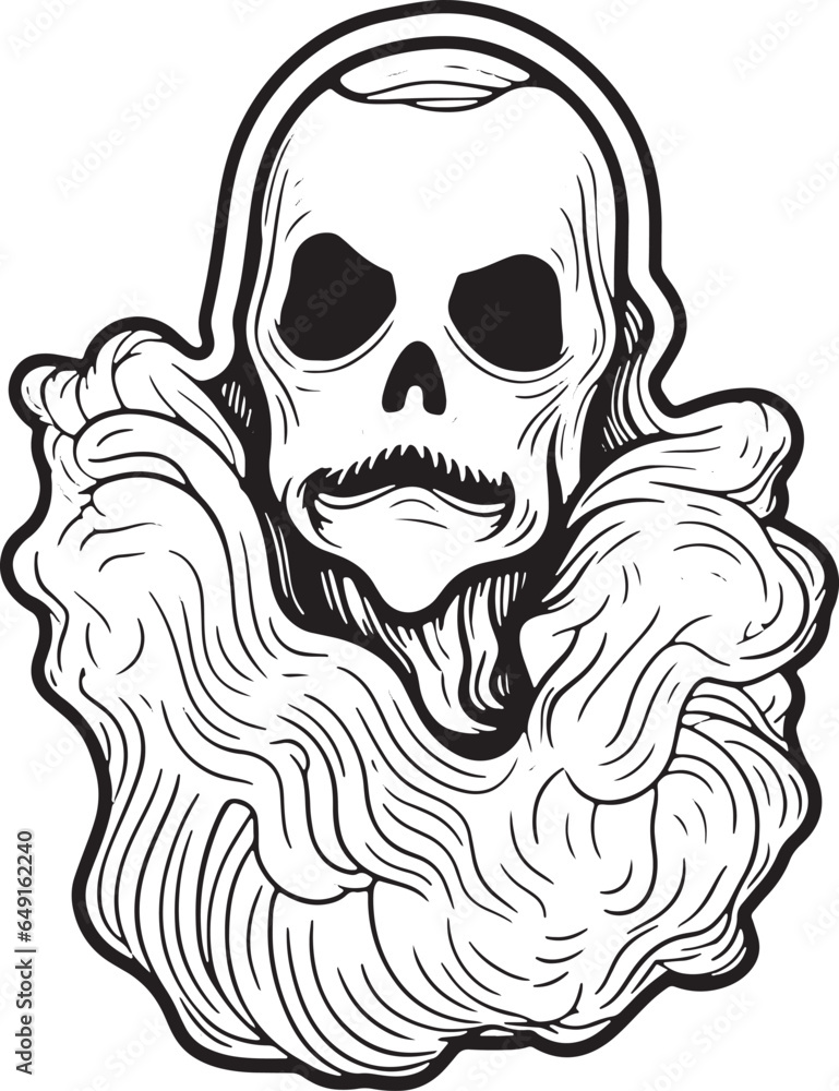 Halloween Skeleton Ghost Skeleton creepy character scary creature with skull and bones isolated on white background silhouette vector  