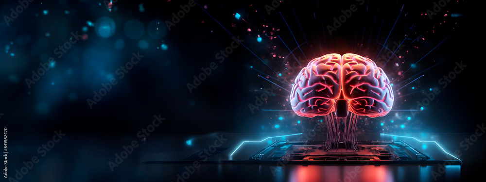 Artificial intelligence brain with processor. AI concept. AI generated - obrazy, fototapety, plakaty 