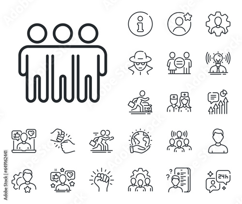 Friends group sign. Specialist, doctor and job competition outline icons. Friendship line icon. Assistance business symbol. Friendship line sign. Avatar placeholder, spy headshot icon. Vector