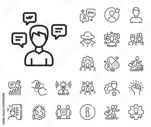 Conversation sign. Specialist, doctor and job competition outline icons. Chat Messages line icon. Communication speech bubbles symbol. Conversation messages line sign. Vector