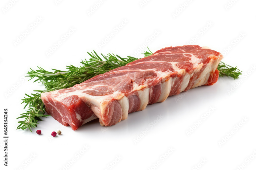 Lamb Ribs meat and herbs isolated on white, Generative AI Lamb Ribs meat and herbs isolated on white, Generative AI