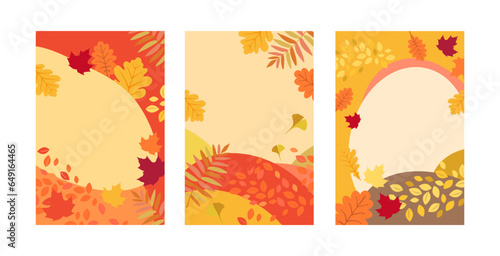 Thanksgiving greeting card template with autumn elements, social media stories wallpapers with autumn leaves and flowers. photo