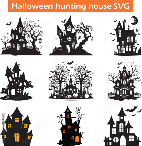 Set of Halloween hunting house SVG Vector