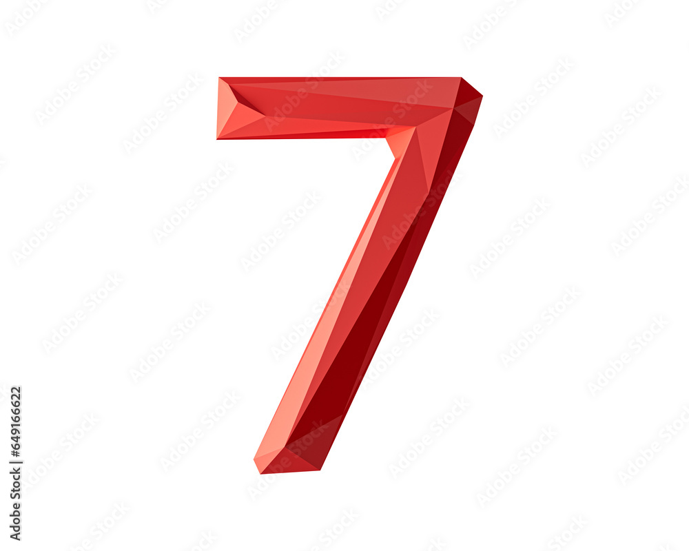 Digit made of low poly red material. 3d illustration of simple polygonal number isolated on white background Digit made of low poly red material. 3d illustration of simple polygonal number isolated on white background