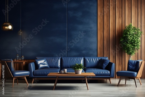 Living area in home or apartment on dark blue wall decorate - Relax area in Coffee shop or restaurant photo