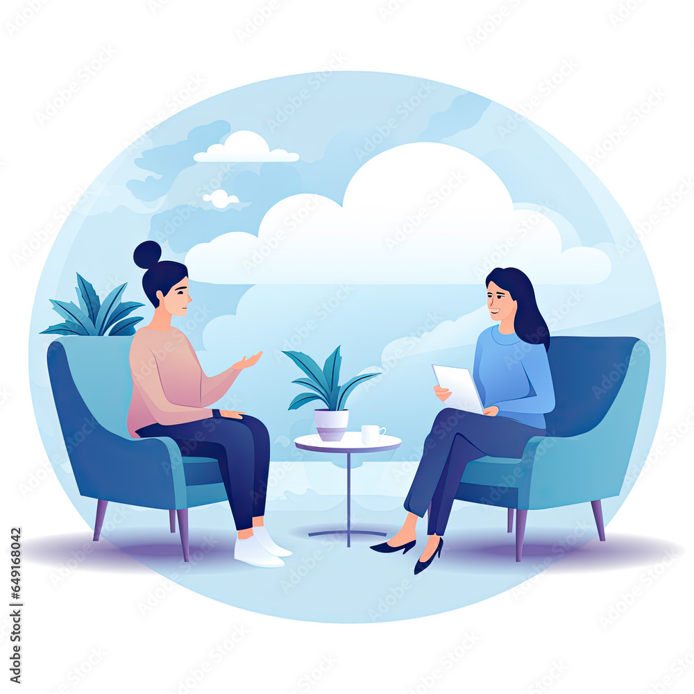 custom made wallpaper toronto digitalWoman talking with psychologist, flat vector illustration - Generative ai