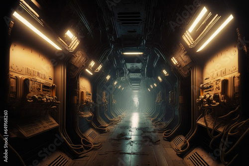 Fototapeta Naklejka Na Ścianę i Meble -  Futuristic spacecraft corridor: high-tech hallway of tomorrow