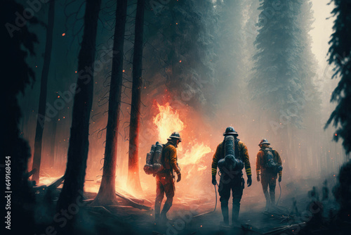 Firefighters extinguishing forest fire