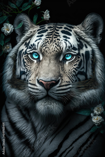Close up of big white tiger with ice blue eyes © DNY3D