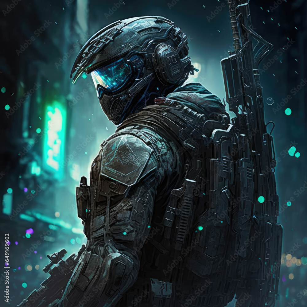A futuristic space solider with tactical gear A futuristic space solider with tactical gear
