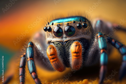 Little cute jumping spider, colorful macro, photorealism close up © DNY3D
