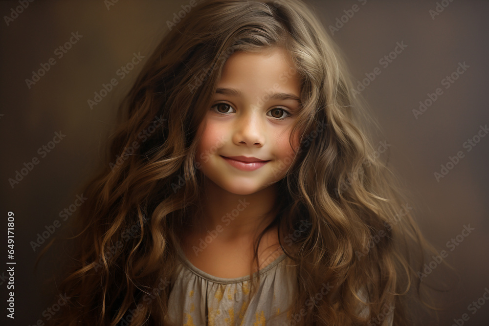 Authentic portrait of a smiling small girl with long brown hair Authentic portrait of a smiling small girl with long brown hair