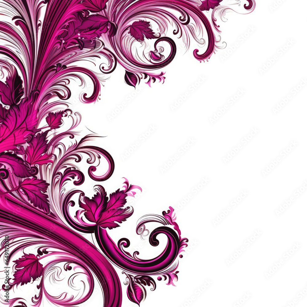 Magenta elaborate filigree corner borders on white Background, AI Generated Magenta elaborate filigree corner borders on white Background, AI Generated