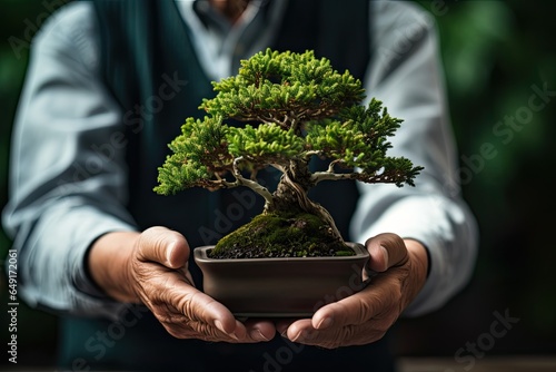 Man holding bonsai photo