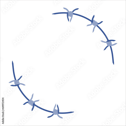 Barbed wire fence border frame illustration. Sharp thorns of barbwire barrier zone. Protection and security concept. Vector illustration.