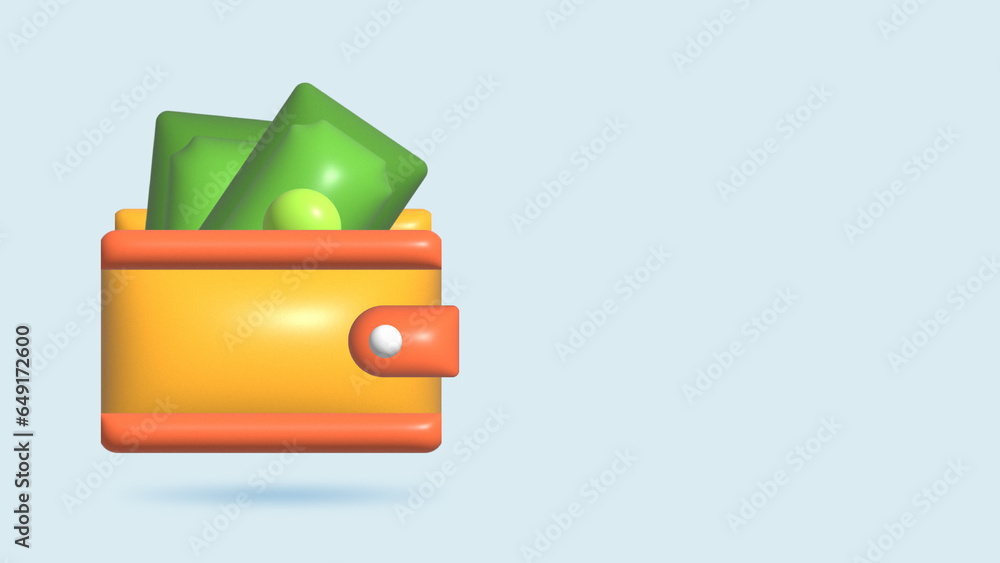Wallet and banknote icon, Money saving concept. 3d render illustration Wallet and banknote icon, Money saving concept. 3d render illustration