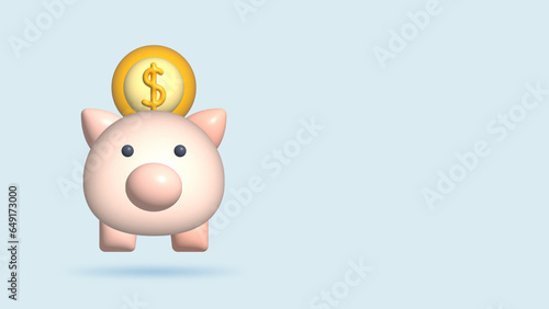 Pig piggy bank and gold coins. Realistic 3d Illustration Financial. Safe finance investment