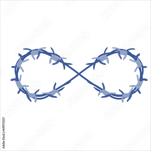 Barbed wire infinity frame illustration. Eternity fence border. Sharp thorns of barbwire barrier zone. Protection and security concept. Vector illustration.