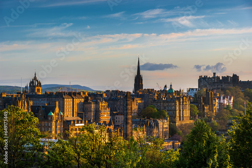 Edinburgh Old Town Skyline At Sunset In Scotland, UK