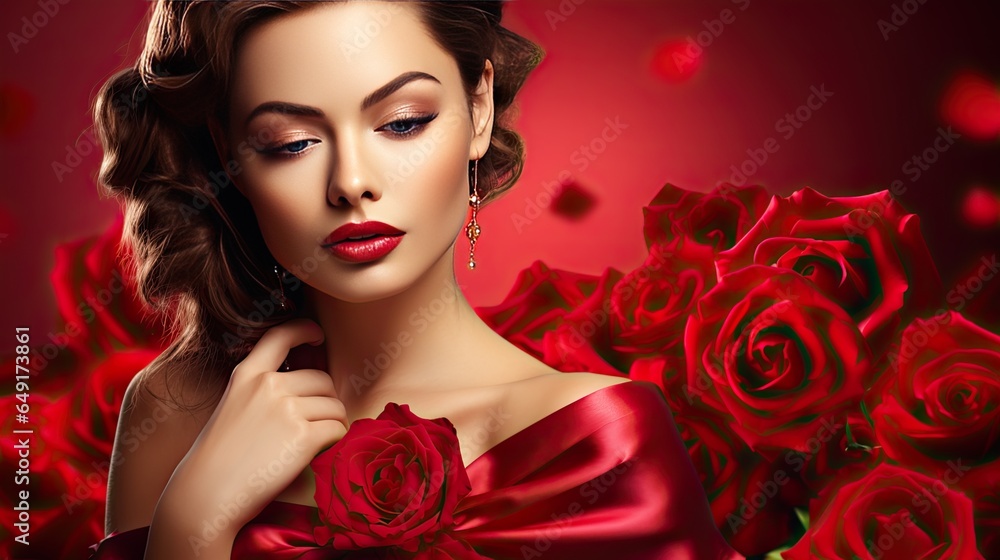 woman with red roses woman with red roses