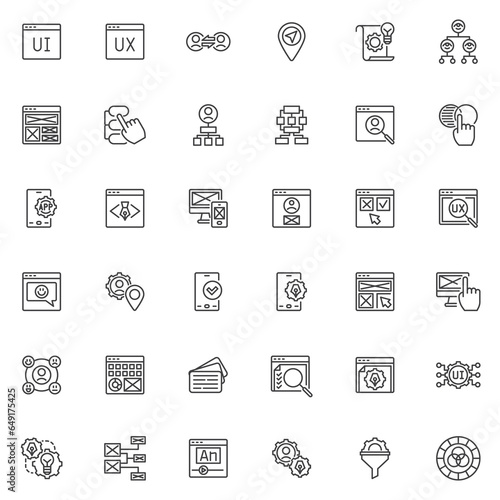 UI and UX design line icons set