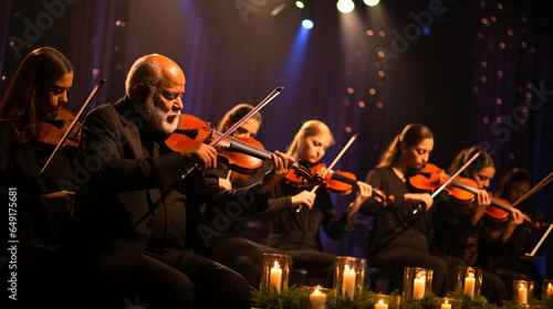 A captivating Hanukkah concert with musicians playing traditional Jewish melodies on string instruments