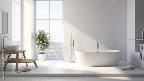 Minimalistic realistic white bathroom.  Simple and clean interior.