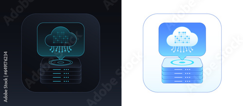 Cloud storage and server equipment. Datacenter, virtual space for data storage and backup, remote database, cloud technology for business solution. Cloud computing center. Vector illustration set