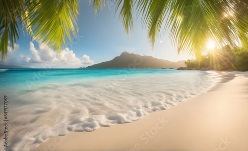 Idyllic beach with palm trees, perfect for a vacation