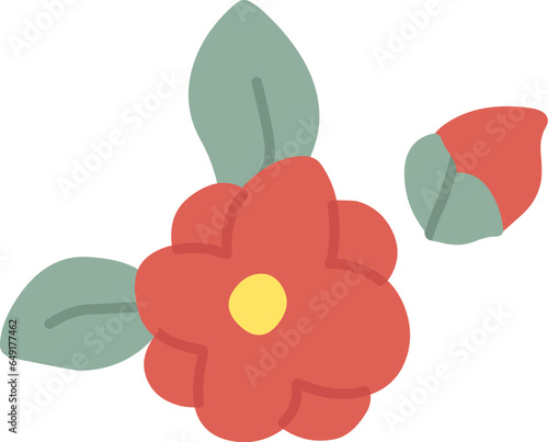 シンプルにデフォルメしたツバキのカラーイラスト