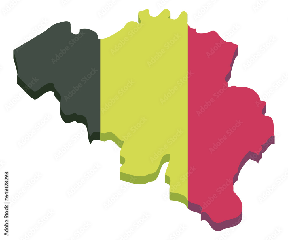 3D map of Belgium in Belgian flag colors in cutout flat design style ...