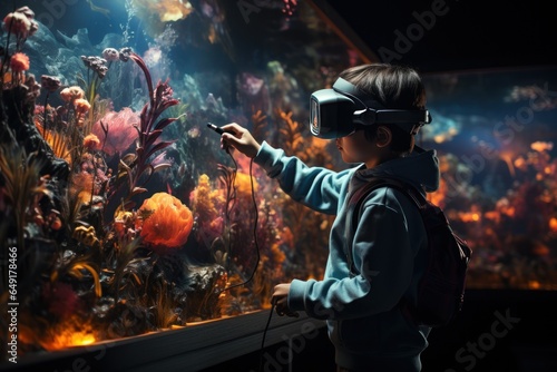 A boy painting in virtual reality world, Vr surreal world, Generate with Ai © Prathankarnpap