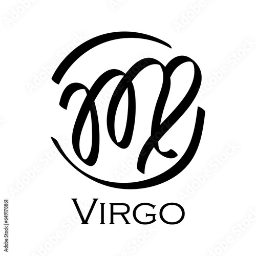 Virgo with name. Horoscope with 12 or 13 zodiac signs. Astrology, fortune telling, constellation, stars, ascendant, pseudoscience, natal chart. Casual style with black strokes