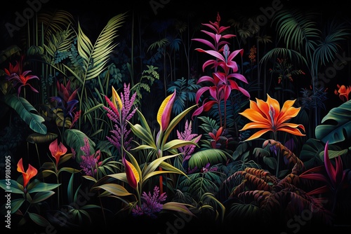 Exotic and tropical multicolored leaves tropical leaves on dark background