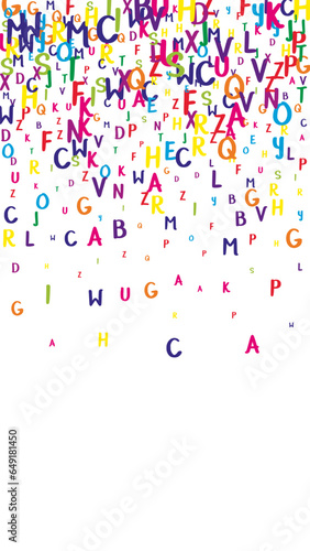 Flying latin letters. Colorful childish scattered