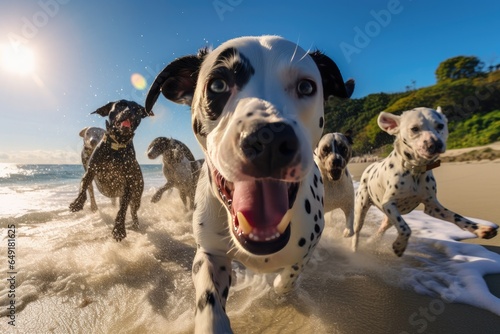dalmatians playing on the beach photo