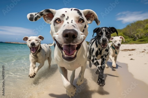 dalmatians playing on the beach photo