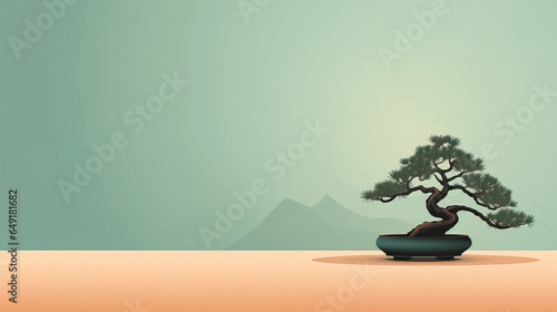 minimalist bonsai  relax  japanese  illustration  with copy space