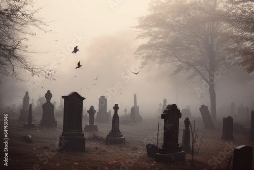 cemetery in fog