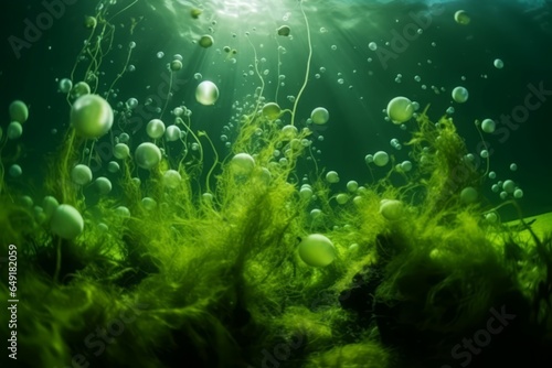 Green algae bubbles water. Generate Ai © nsit0108
